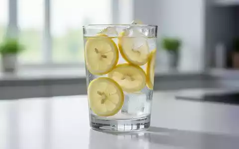 Ein Glas Zitronenwasser mit Zitronenscheiben und Eiswürfeln auf einem modernen Tisch. - Foto: über boerse-global.de