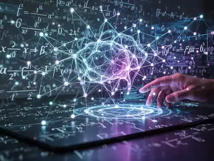 Ein futuristisches Bild, das ein leuchtendes neuronales Netzwerk zeigt, das mit komplexen mathematischen Formeln und Symbolen verschmilzt. - Foto: über boerse-global.de