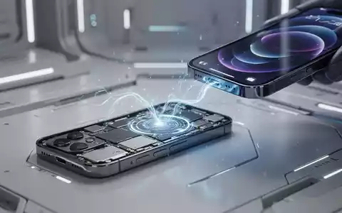 Two iPhones connected by a glowing digital link, one seemingly repairing the other, against a blurred tech background. - Foto: über boerse-global.de