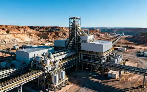 Eine weitläufige, moderne Uranmine mit Verarbeitungsanlagen in einer abgelegenen, rauen Landschaft unter klarem Himmel. - Foto: über boerse-global.de