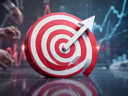 Ein stilisiertes Bullseye-Ziel mit einem leicht nach oben zeigenden Pfeil und verschwommenen, abstrakten Elementen im Hintergrund. - Foto: über boerse-global.de