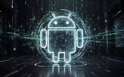 Stylized Android logo intertwined with binary code and data streams, symbolizing software development and updates. - Foto: über boerse-global.de