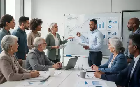 Eine Gruppe von Menschen, die in einem Finanzbildungs-Workshop einem Berater zuhören, der auf ein Whiteboard zeigt. - Foto: über boerse-global.de