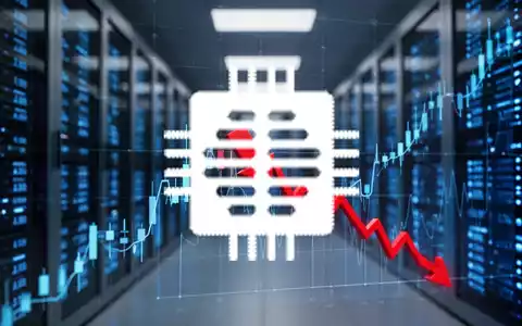 Ein roter Pfeil durchbohrt einen fallenden Börsenchart vor einem unscharfen Finanzdaten-Serverraum. - Foto: über boerse-global.de