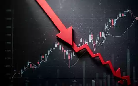 Roter Pfeil zeigt steil nach unten durch einen fallenden Finanzgraphen, der einen erheblichen Aktienkursrückgang symbolisiert. - Foto: über boerse-global.de