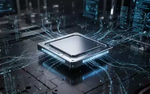 Ein futuristischer Quantencomputer-Chip mit bläulichem Licht in einem High-Tech-Labor, umgeben von abstrakten Datenströmen. - Foto: über boerse-global.de