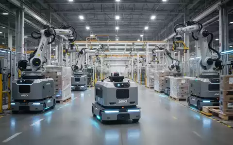 Heavy-duty autonomous mobile robots (AMRs) transporting materials on a factory floor, illustrating industrial automation. - Foto: über boerse-global.de