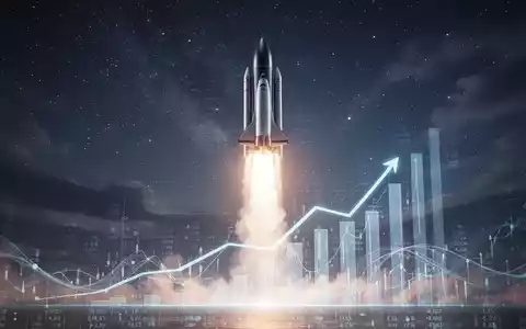 Eine Rakete startet in den Sternenhimmel, darunter eine stilisierte Grafik, die finanzielle Aufwärtsdynamik und Innovation darstellt. - Foto: über boerse-global.de