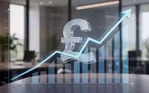 Ein stilisierter Finanzchart mit Aufwärtstrend und einem abstrakten Pfund-Symbol, im Hintergrund ein modernes Büro. - Foto: über boerse-global.de