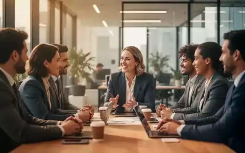 Führungskraft im Gespräch mit Teammitgliedern in einem modernen Büro. Die Szene vermittelt Unterstützung und Zusammenarbeit. - Foto: über boerse-global.de