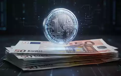 A glowing digital Euro coin floats above a stack of Euro banknotes, representing the debate between digital and physical currency. - Foto: über boerse-global.de