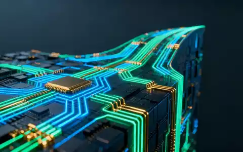 Abstrakte Darstellung von Mikrochip-Architektur mit leuchtenden Linien und komplexen Mustern, die technologischen Fortschritt symbolisieren. - Foto: über boerse-global.de