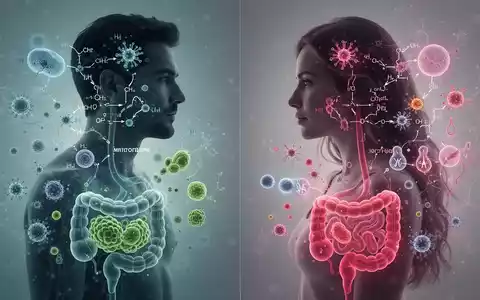 Eine stilisierte Darstellung von Geschlechterunterschieden, mit symbolischen Darstellungen von Stoffwechsel und Mikrobiom. - Foto: über boerse-global.de