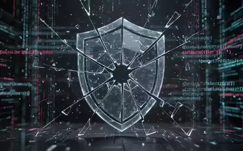 Ein stilisiertes, zerbrochenes digitales Schild-Symbol über leuchtenden Datenströmen und fragmentiertem Code, das eine Datenpanne symbolisiert. - Foto: über boerse-global.de