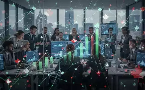 Abstrakte Darstellung digitaler Verbindungen und Datenflüsse mit subtilen kanadischen Ahornblattmotiven, die Wachstum und Unternehmenslösungen symbolisieren. - Foto: über boerse-global.de