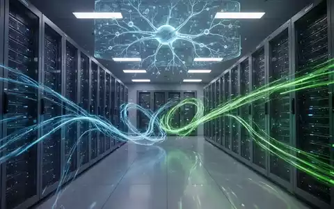 Futuristischer Serverraum mit leuchtenden Datenspuren und einer holografischen KI-Projektion. - Foto: über boerse-global.de
