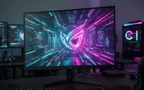 A close-up of a high-end gaming monitor displaying colorful, futuristic graphics, with a subtle glow. - Foto: über boerse-global.de