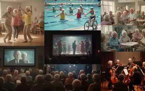 Senioren nehmen an verschiedenen Freizeit- und Kulturaktivitäten teil, darunter Tanz, Schwimmen, Radfahren und ein Konzert. - Foto: über boerse-global.de