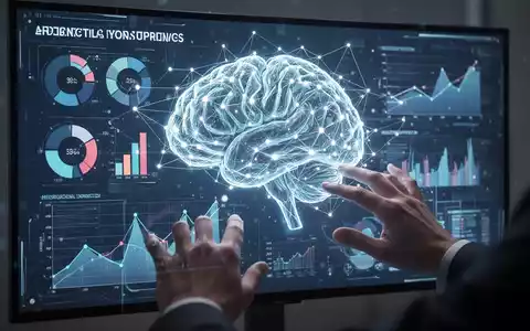 A glowing, abstract AI brain network overlaid on a digital presentation slide with data visualizations, symbolizing AI-powered tools. - Foto: über boerse-global.de