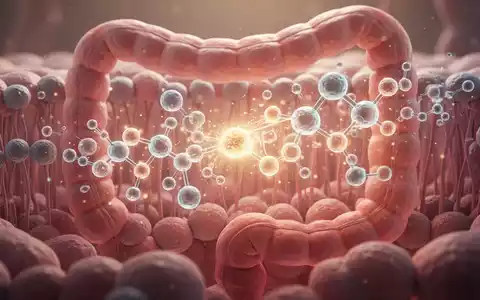 Eine stilisierte mikroskopische Ansicht der Darmschleimhaut, die Peptidinteraktionen mit Zellbarrieren zur Förderung der Gesundheit zeigt. - Foto: über boerse-global.de