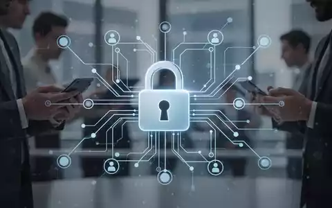 A digital padlock icon over a network of data flow, with blurred figures using smartphones in the background. - Foto: über boerse-global.de