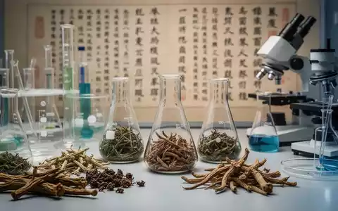 Eine moderne Laborumgebung mit TCM-Kräutern und wissenschaftlichen Geräten, im Hintergrund unscharf traditionelle chinesische Texte. - Foto: über boerse-global.de