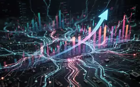 A glowing digital neural network intertwined with financial charts and upward-trending arrows, representing investment in AI infrastructure. - Foto: über boerse-global.de