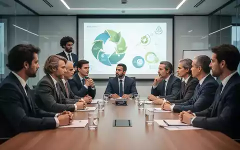 Fachleute diskutieren auf einer Konferenz über Arbeitssicherheit und Umweltschutz, mit einem Bildschirm im Hintergrund, der relevante Grafiken zeigt. - Foto: über boerse-global.de