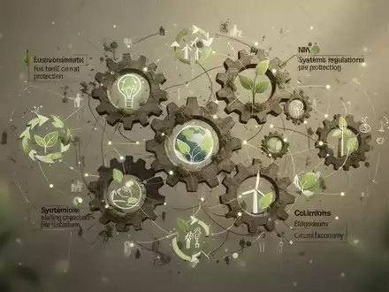 Eine stilisierte Darstellung von ineinandergreifenden Zahnrädern, die individuelle Handlungen und systemische Klimaschutzstrategien symbolisieren. - Foto: über boerse-global.de