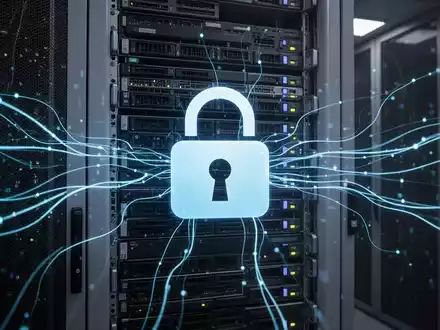 A digital padlock icon over a server rack, symbolizing cybersecurity for Microsoft Exchange updates. - Foto: über boerse-global.de