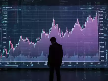 Eine Silhouette vor einem fallenden Börsenchart in kühlen Farben, die eine Überreaktion des Marktes darstellt. - Foto: über boerse-global.de