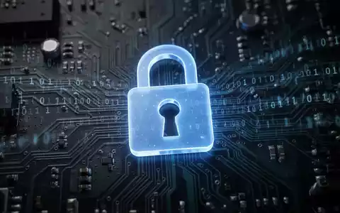 A glowing blue padlock icon superimposed on a dark, intricate circuit board with subtle binary code, symbolizing digital security and vulnerabilities. - Foto: über boerse-global.de