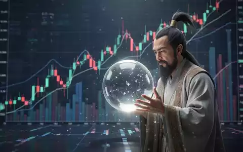 Ein Sensei-Charakter, der eine Glaskugel betrachtet, mit einem digitalen Diagramm eines steigenden Aktienkurses im Hintergrund. - Foto: über boerse-global.de