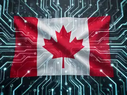 Stylized Canadian flag interwoven with a digital neural network, representing AI regulation in Canada. - Foto: über boerse-global.de