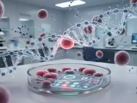 Mikroskopische Ansicht menschlicher Zellen mit DNA-Strängen, die medizinische Diagnostik und Forschung symbolisieren. - Foto: über boerse-global.de