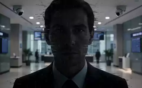 A shadowy figure's face with a digital glitch effect, symbolizing AI deepfake fraud targeting financial institutions. - Foto: über boerse-global.de