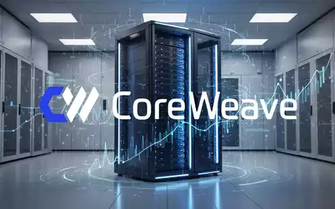 Ein futuristischer Server-Rack mit blauen Lichtern und einer digitalen Datenfluss-Visualisierung in einem modernen Serverraum. - Foto: über boerse-global.de