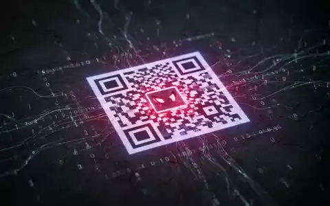 Ein leuchtender, digitaler QR-Code auf dunklem Hintergrund, umgeben von binärem Code und Datenströmen, symbolisiert Cybergefahr und Malware. - Foto: über boerse-global.de