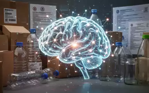 Eine futuristische Darstellung eines KI-Netzwerks, das über verschiedene Verpackungsmaterialien gelegt ist, symbolisiert die Automatisierung der EPR-Compliance. - Foto: über boerse-global.de