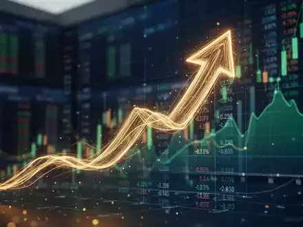 Ein stilisierter, leuchtender Pfeil zeigt nach oben und symbolisiert einen Gewinnsprung. Im Hintergrund ist eine unscharfe Börse zu sehen. - Foto: über boerse-global.de
