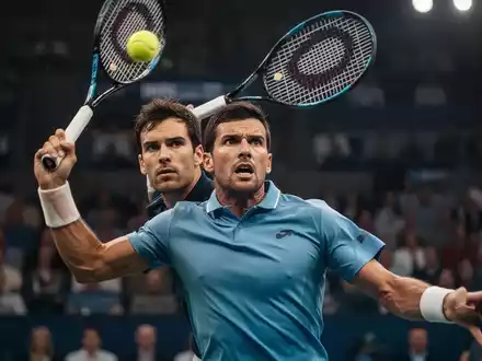 Ein Tennisspieler in Aktion, der einen Ball schlägt, mit konzentriertem Gesichtsausdruck und dynamischer Bewegung. Das Bild vermittelt mentale Stärke. - Foto: über boerse-global.de