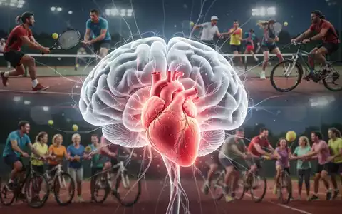 Eine stilisierte Darstellung eines Gehirns und eines Herzens, verbunden durch Lichtlinien, mit unscharfen Sportlern im Hintergrund. - Foto: über boerse-global.de