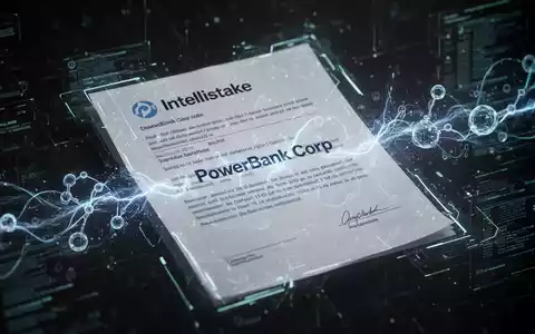 Ein digitaler Vertrag zwischen Intellistake und PowerBank Corp mit leuchtenden Grafiken, die Technologie und Energie symbolisieren. - Foto: über boerse-global.de