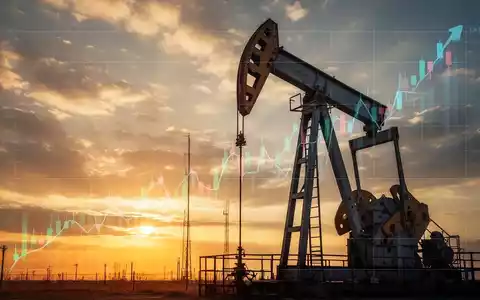 Ölbohrturm bei Sonnenuntergang mit angedeutetem Aufwärtstrend in einem Diagramm. - Foto: über boerse-global.de