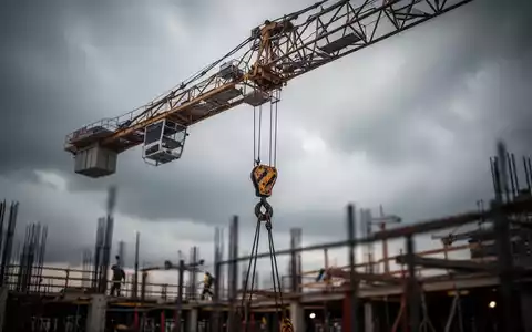 Ein riesiger Baukräne über einer Baustelle unter einem bewölkten Himmel, der ein Gefühl von Risiko und menschlichem Versagen hervorruft. - Foto: über boerse-global.de