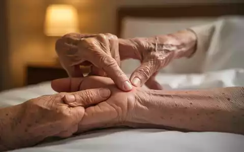 Nahaufnahme der Hand eines älteren Menschen, die einen Akupressurpunkt am Handgelenk drückt, mit weicher, warmer Beleuchtung im Hintergrund. - Foto: über boerse-global.de