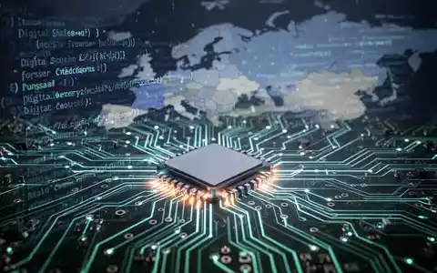 A glowing circuit board with lines of code, overlaid on an abstract map of Europe and Russia, symbolizing digital sovereignty. - Foto: ĂŒber boerse-global.de