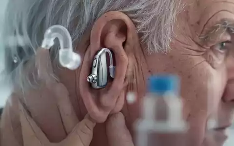 Ein modernes, diskretes Hörgerät sitzt hinter einem Ohr, im Hintergrund angedeutet eine Person oder Forschungsumgebung. - Foto: über boerse-global.de
