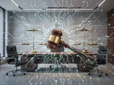 A glowing neural network circuit board subtly integrated with legal symbols, representing AI operating systems in law firms. - Foto: über boerse-global.de