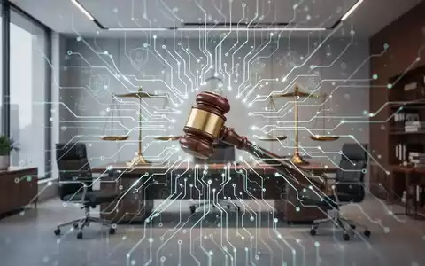 A glowing neural network circuit board subtly integrated with legal symbols, representing AI operating systems in law firms. - Foto: über boerse-global.de